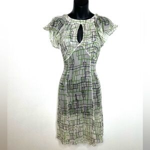 Anthropologie Saja Women’s Dress SZ 0 100% Silk Geometric Mid Century Print